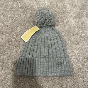 NWT Michael Kors‎ Grey Beanie with Pom Pom One Size MSRP $48